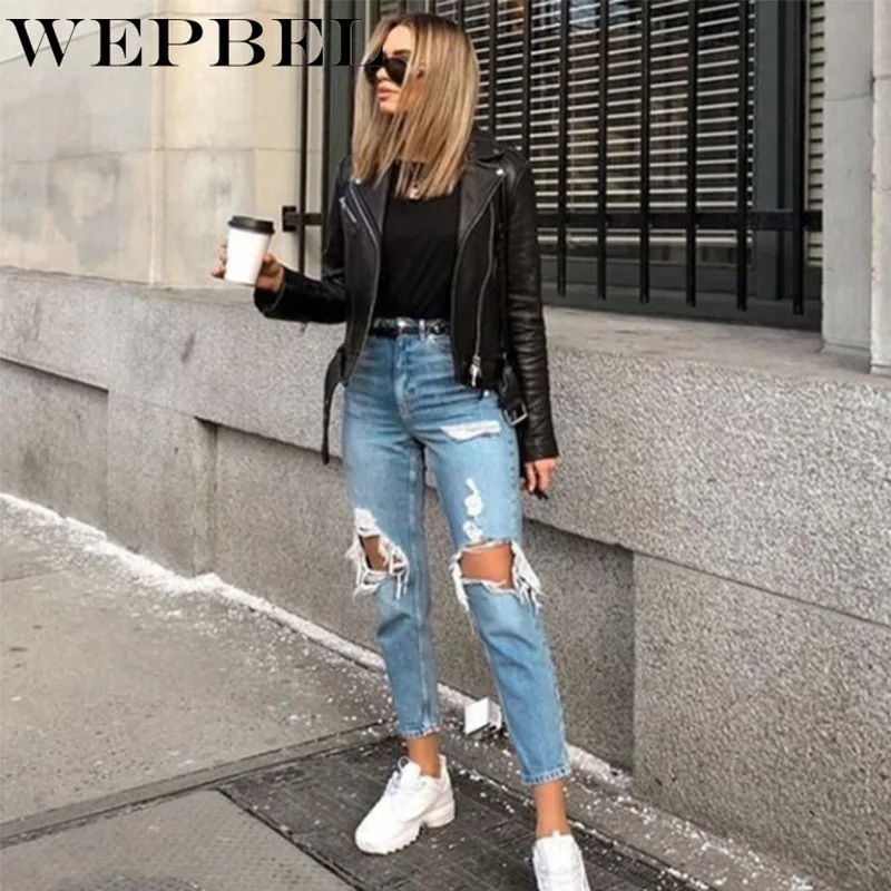 WEPBEL Hole Boyfriend Pencil Feet Jeans Plus Size Women Stretch Distressed Ripped Blue Skinny Denim Jeans Pants Cotton
WEPBEL Hole Boyfriend Pencil Feet Jeans Plus Size Women Stretch Distressed Ripped Blue Skinny Denim Jeans Pants Cotton