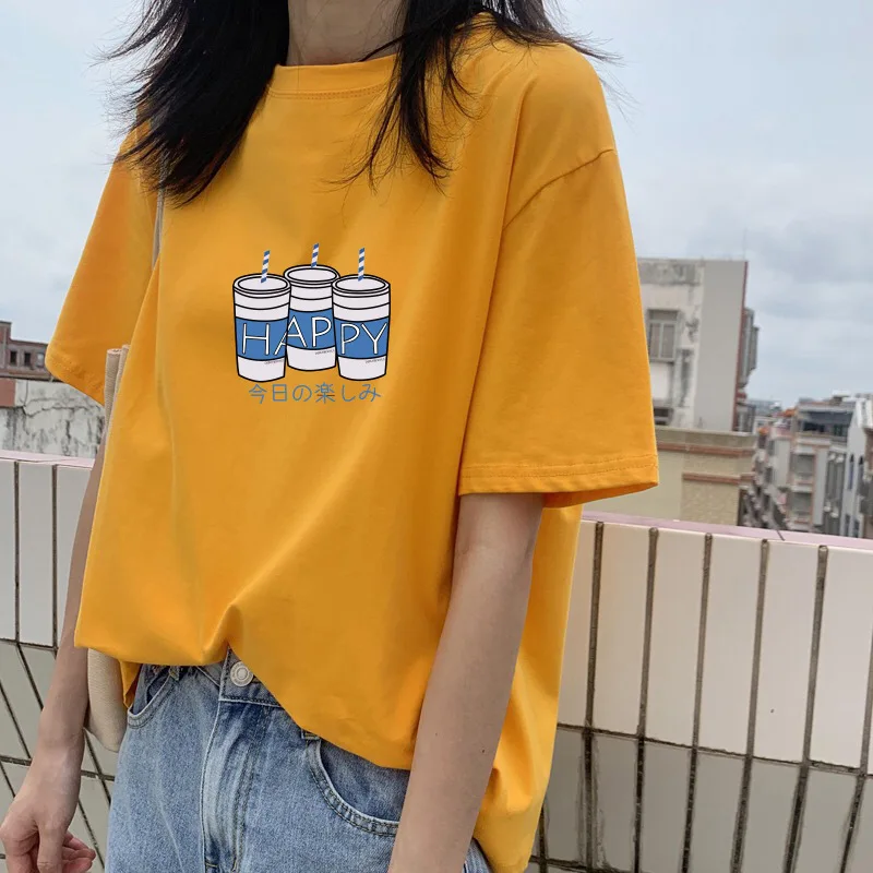 Summer Casual Yellow Graphic T Shirt Women Loose Short Sleeve Print Tops Black White Plus Size O Neck Tees All Match T Shirt New
Summer Casual Yellow Graphic T Shirt Women Loose Short Sleeve Print Tops Black White Plus Size O Neck Tees All Match T Shirt New