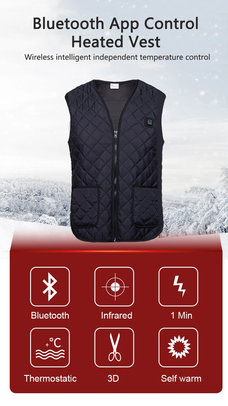 USB Electric Heated Vest Bluetooth App Control Smart Thermostat Heating Vest Winter Thermal Warmer Washable Heated Vest
USB Electric Heated Vest Bluetooth App Control Smart Thermostat Heating Vest Winter Thermal Warmer Washable Heated Vest