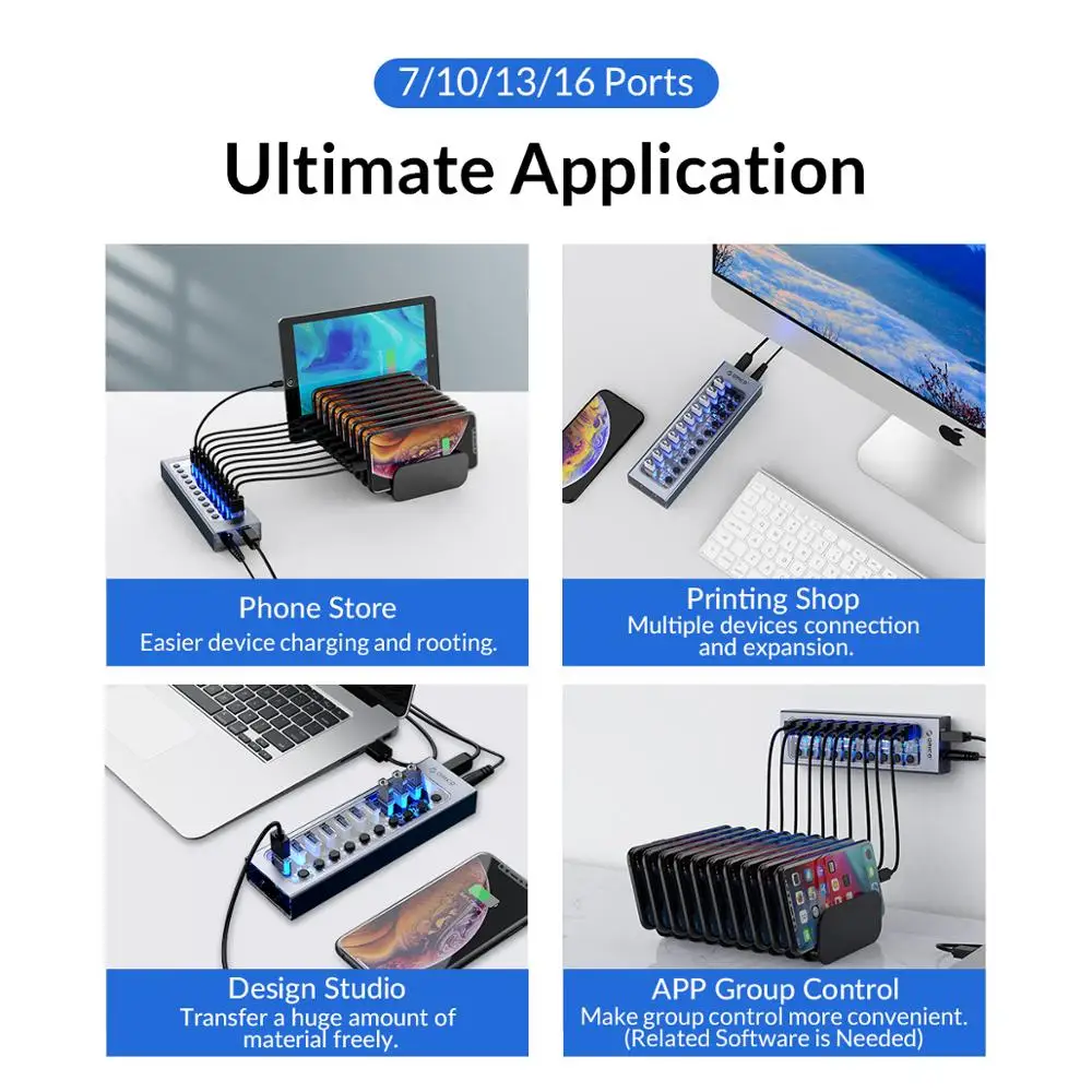 ORICO Industrial USB 3.0 HUB 7/10/13/16 Aluminum + Transparent USB Splitter On/Off Switch With 12V Power Adapter Support Charger
ORICO Industrial USB 3.0 HUB 7/10/13/16 Aluminum + Transparent USB Splitter On/Off Switch With 12V Power Adapter Support Charger