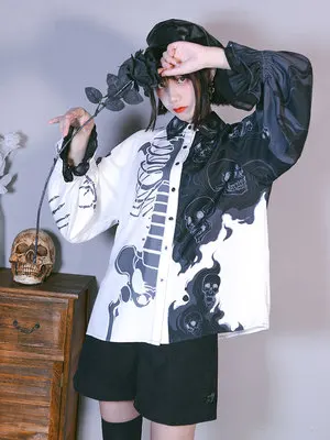 Spring Autumn Women Harajuku Gothic Asymmetric Skull Print Lantern Sleeve Blouse Streetwear Vintage Punk Cool Girl Blouse
Spring Autumn Women Harajuku Gothic Asymmetric Skull Print Lantern Sleeve Blouse Streetwear Vintage Punk Cool Girl Blouse