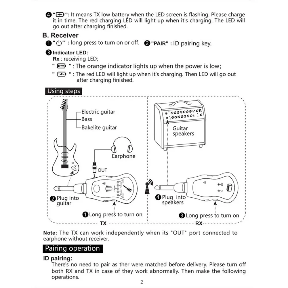 K380C Guitar Wireless Transceiver UHF Wireless Guitar Bass 5 Effect Receiver System Built-in Rechargeable Guitar Transmitter
K380C Guitar Wireless Transceiver UHF Wireless Guitar Bass 5 Effect Receiver System Built-in Rechargeable Guitar Transmitter