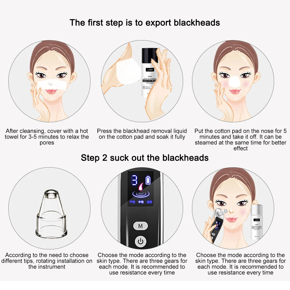 Electric Blackhead Remover USB Rechargeable Black Spots Cleaner Machine Pore Acne Pimple Removal Vacuum Suction Facial Cleaner 
Electric Blackhead Remover USB Rechargeable Black Spots Cleaner Machine Pore Acne Pimple Removal Vacuum Suction Facial Cleaner