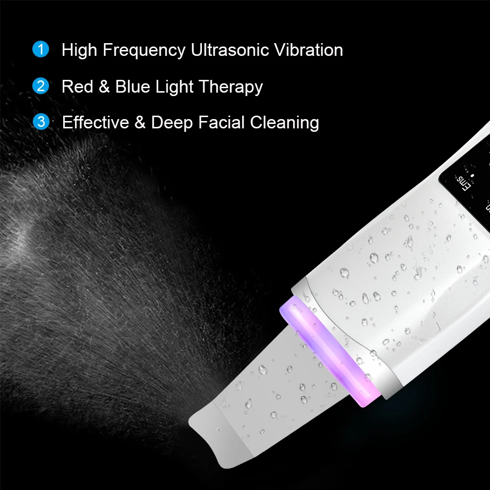 Ultrasonic Cleaning Device Red Blue Light Therapy Facial Skin Scrubber Deep Cleaning Cavitation Peeling Shovel Face Pore Cleaner
Ultrasonic Cleaning Device Red Blue Light Therapy Facial Skin Scrubber Deep Cleaning Cavitation Peeling Shovel Face Pore Cleaner