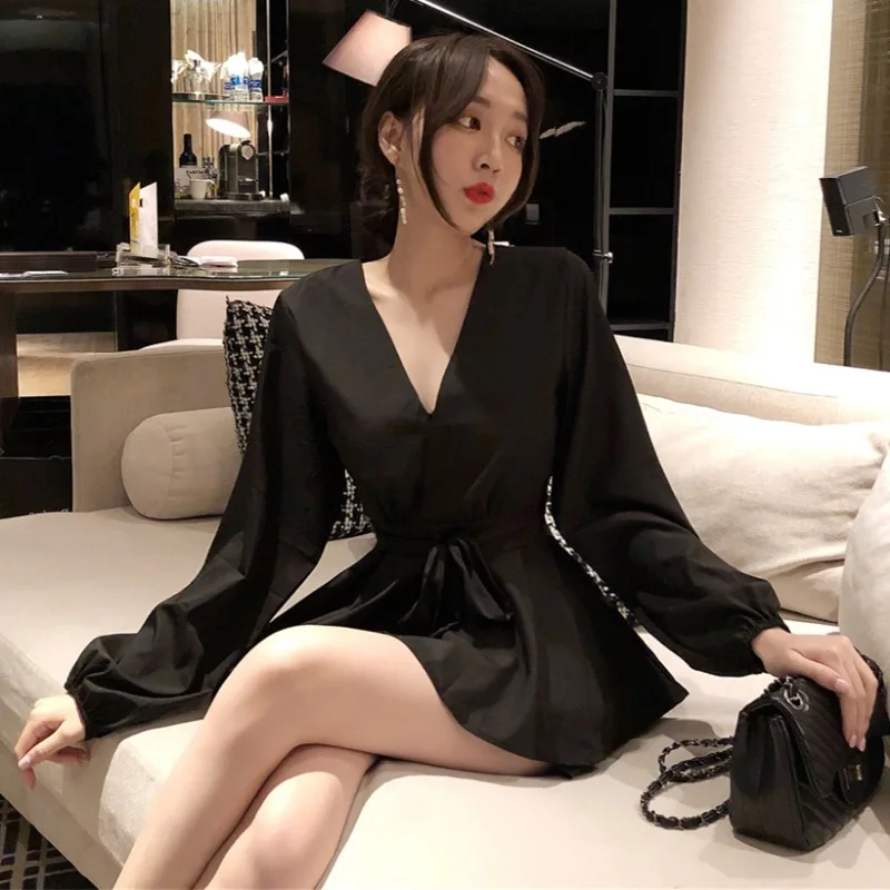 Women's Loose High Waist Crossing V Lead Long Sleeve Dress Bandage Solid Color Skinny A Word Dresses
Women's Loose High Waist Crossing V Lead Long Sleeve Dress Bandage Solid Color Skinny A Word Dresses