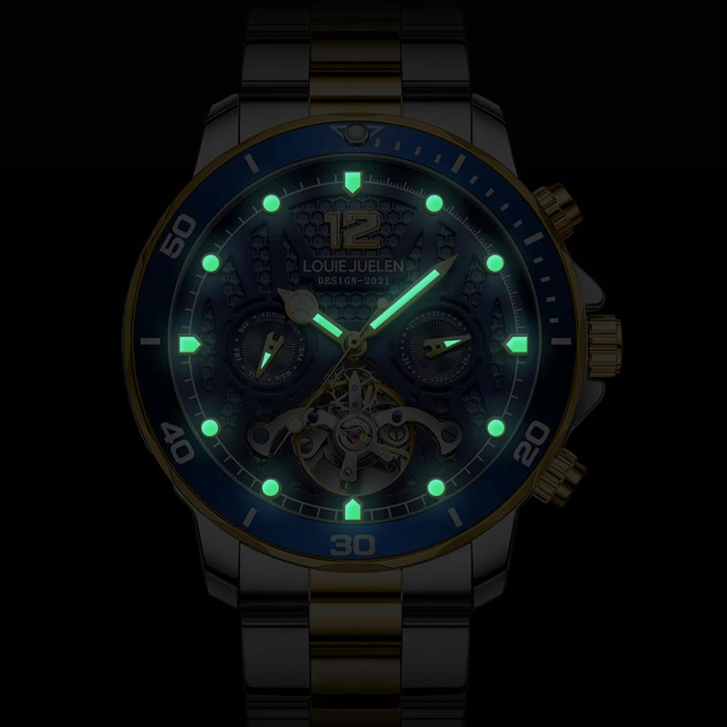 LOUIEJUELEN 2021 New Men's Tourbillon Automatic Sport Watch Men Skeleton Mechanical Military Watches Stainless Steel Male Clock
LOUIEJUELEN 2021 New Men's Tourbillon Automatic Sport Watch Men Skeleton Mechanical Military Watches Stainless Steel Male Clock