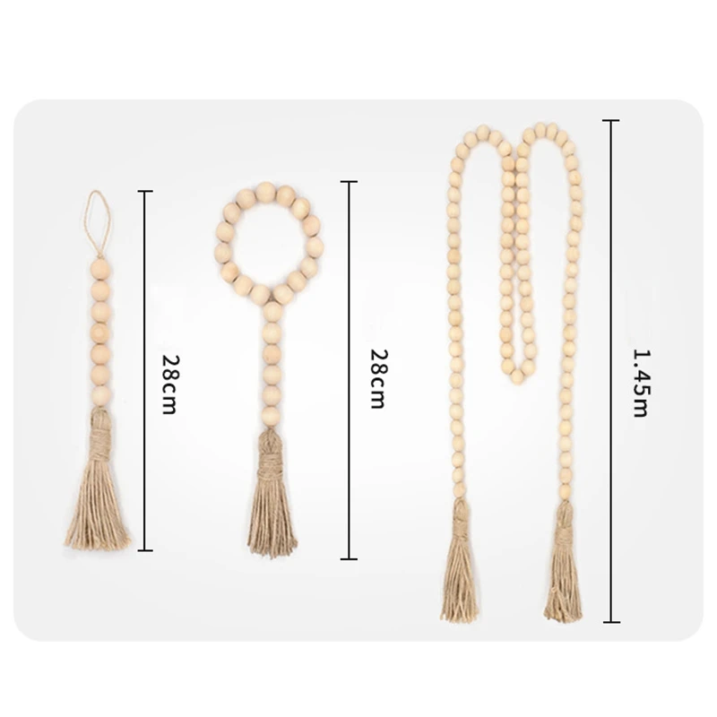 5 Packs Wood Bead Garland with Tassels 3 Size Suit Farmhouse Beads Rustic Country Decor Prayer Wall Hanging | Дом и сад