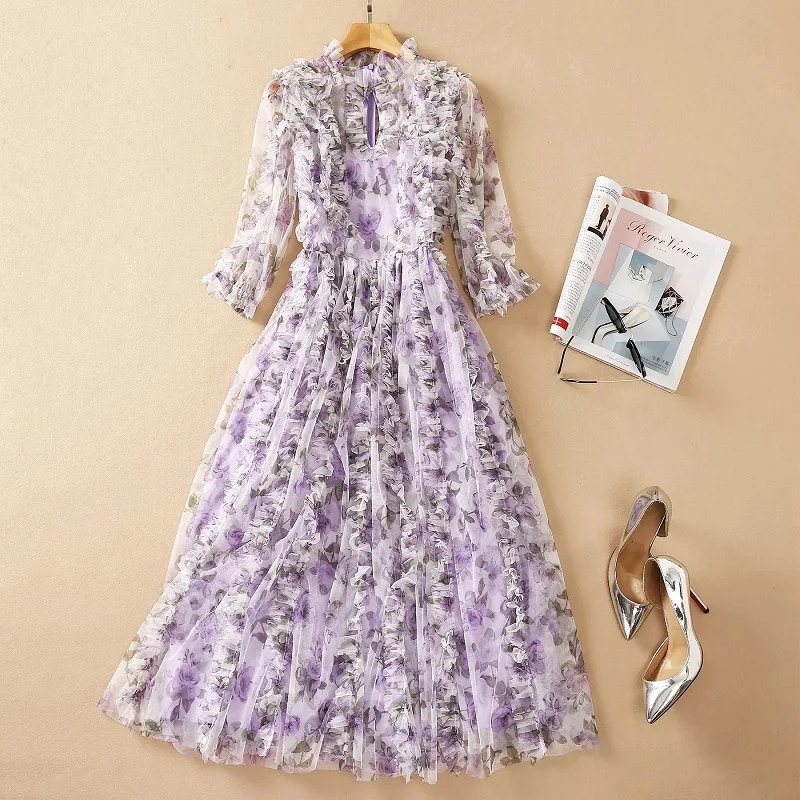 Top Quality Mesh Dress 2021 Autumn Party Luxury Women V-Neck Ruffle Floral Patchwork Mid-Calf Length Elegant Purple Dress
Top Quality Mesh Dress 2021 Autumn Party Luxury Women V-Neck Ruffle Floral Patchwork Mid-Calf Length Elegant Purple Dress