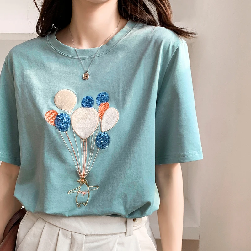 Casual Tees O Neck Embroidered Sequin Balloon Short Sleeve t-shirt female Summer 2021 Cotton Long Sleeve Loose Women top 881C
Casual Tees O Neck Embroidered Sequin Balloon Short Sleeve t-shirt female Summer 2021 Cotton Long Sleeve Loose Women top 881C