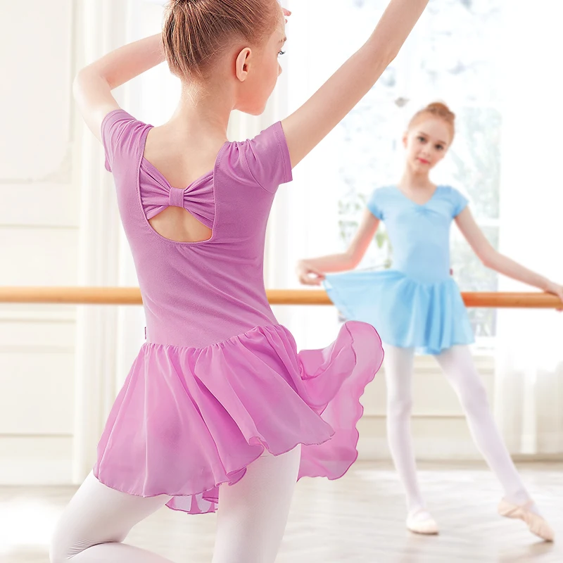 Фото Балетное трико для девочек розовое танцевальное боди шифоновые юбки балетная