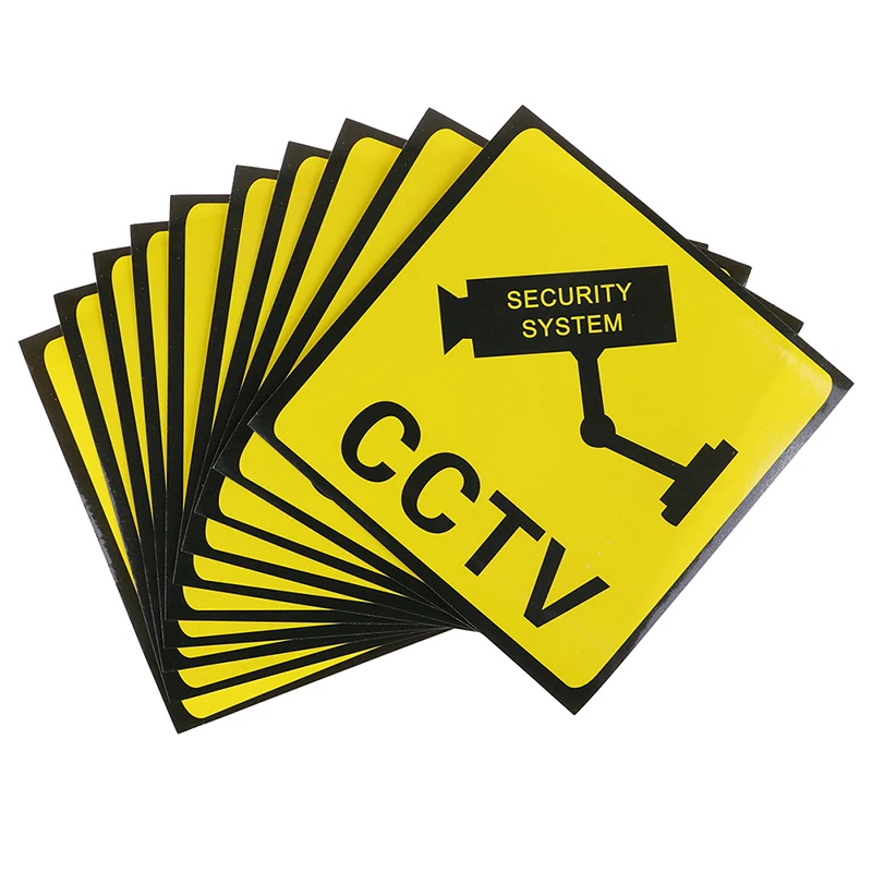 

10pcs Warning Sticker Monitoring Warning Sign Security Warning Labels Video Camera Alarm Sticker Mark 11x11cm