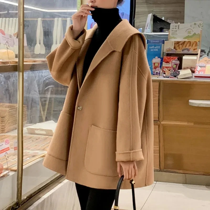 Outerwear Womens Navy Collar Short 2022 Autumn Winter New Korean Style Loose Woolen Cloak Jacket High End Long-Sleeved Coat Top
Outerwear Womens Navy Collar Short 2022 Autumn Winter New Korean Style Loose Woolen Cloak Jacket High End Long-Sleeved Coat Top