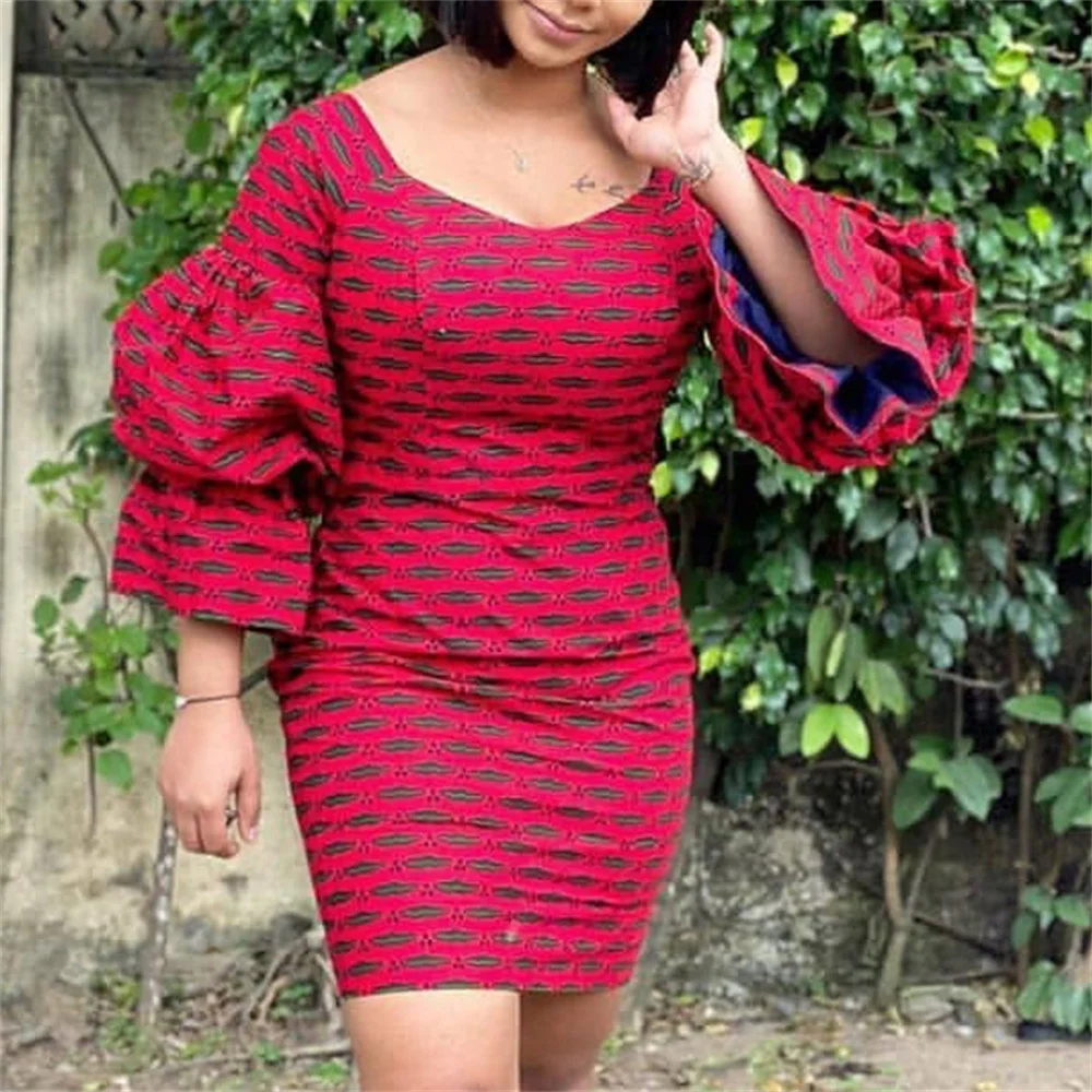Red Geometric Print Short Dress Summer 2021 O-Neck Bodycon Office Robe Female Pleated Lantern Sleeve Casual Women's Vestido 
Red Geometric Print Short Dress Summer 2021 O-Neck Bodycon Office Robe Female Pleated Lantern Sleeve Casual Women's Vestido