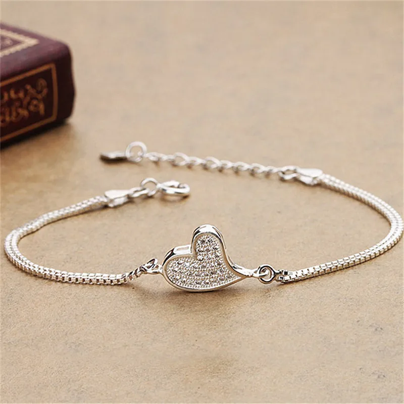 Lady Silver Plated Bracelet Female Jewelry Cute Zircon Heart Women Bracelet Accessories Lover Trendy Christmas Gift
Lady Silver Plated Bracelet Female Jewelry Cute Zircon Heart Women Bracelet Accessories Lover Trendy Christmas Gift