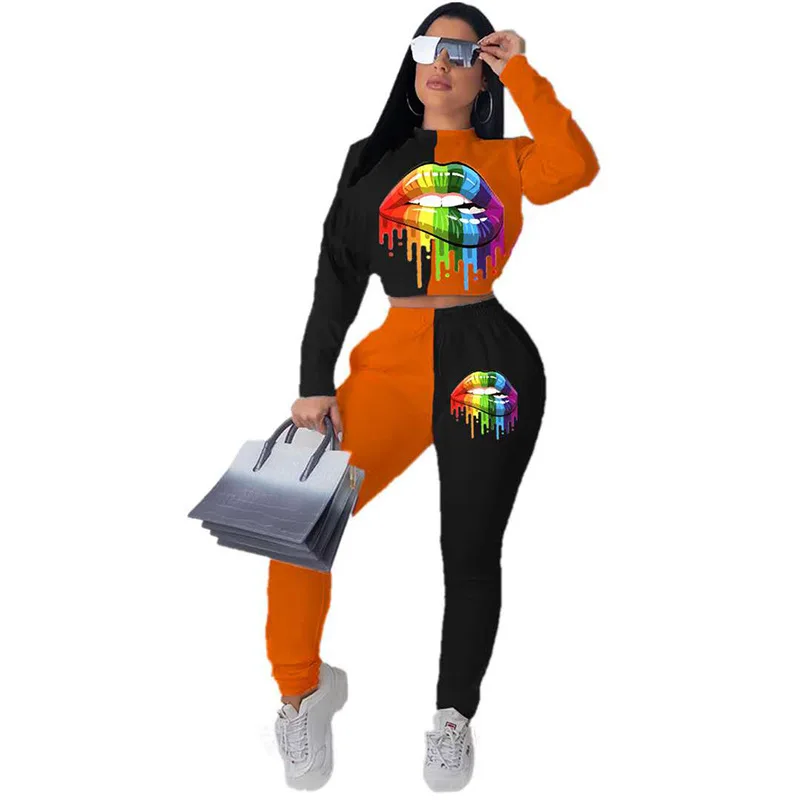 Women's casual personality printing black and white contrast color two-piece suit
Women's casual personality printing black and white contrast color two-piece suit