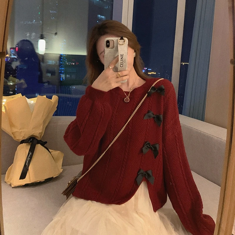 Bowknot Sweater Women's Fall/winter Loose Outer Wear Lazy Style Thick Knitted Jacket Retro Japanese Fried Street Trend
Bowknot Sweater Women's Fall/winter Loose Outer Wear Lazy Style Thick Knitted Jacket Retro Japanese Fried Street Trend