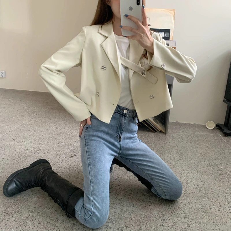 Jacket Women Double Breasted Short Coat Solid Color Korean Slim Female Jacket Casual All Match Short Coats and Jackets Women
Jacket Women Double Breasted Short Coat Solid Color Korean Slim Female Jacket Casual All Match Short Coats and Jackets Women