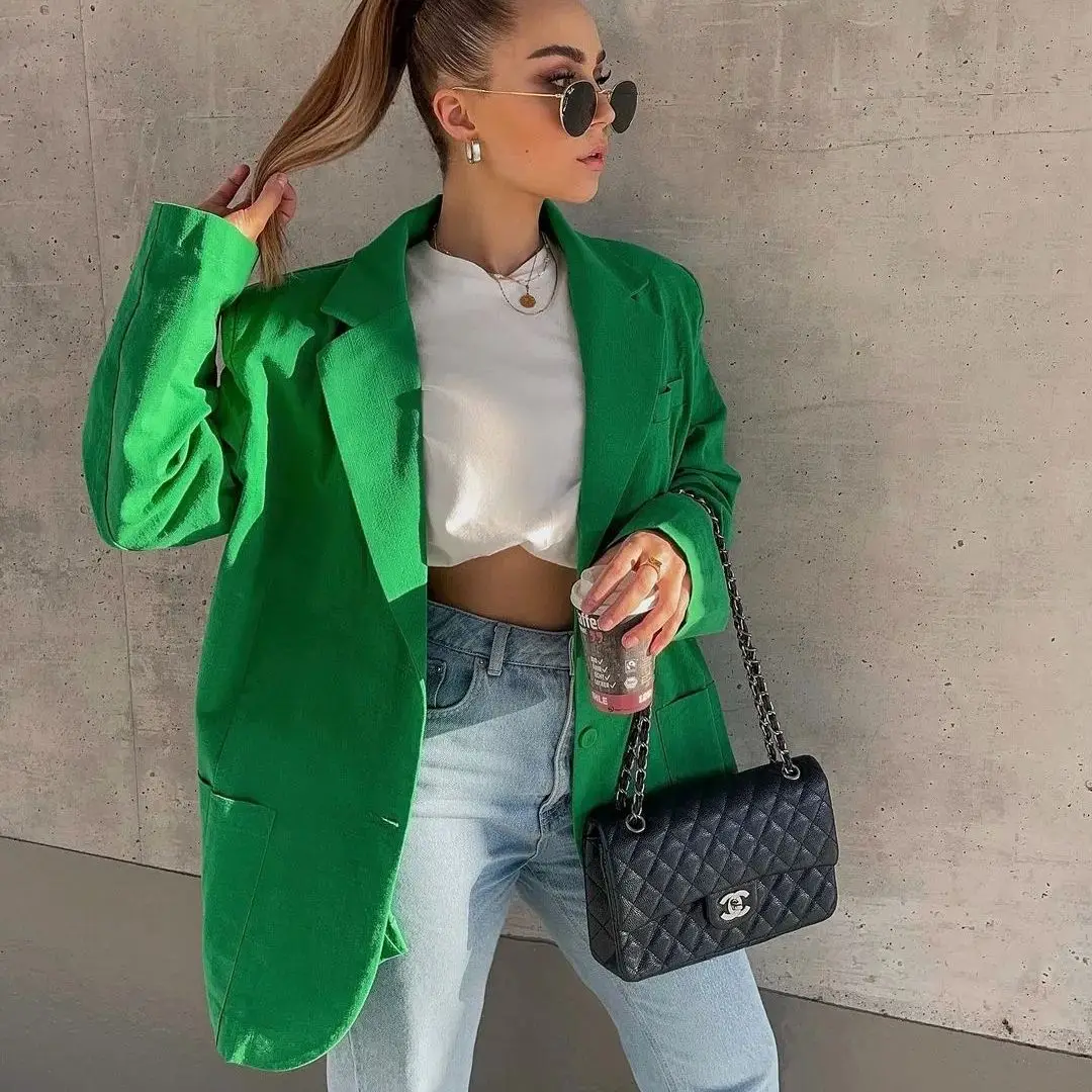 JUNWU Za Autumn Women's Green Loose Linen Suit Single-Breasted Pocket Long-Sleeved Suit Jacket Casual Blazer British Style
JUNWU Za Autumn Women's Green Loose Linen Suit Single-Breasted Pocket Long-Sleeved Suit Jacket Casual Blazer British Style