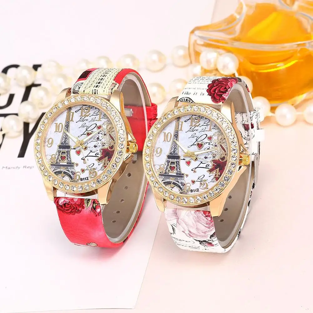 Eiffel Tower Pattern Women Watch Rhinestone Inlaid Numerals Faux Leather Strap Round Dial Analog Quartz Watch reloj mujer
Eiffel Tower Pattern Women Watch Rhinestone Inlaid Numerals Faux Leather Strap Round Dial Analog Quartz Watch reloj mujer