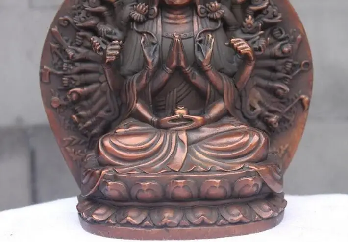 7"Tibet Temple Bronze Copper 1000 Arms Avalokitesvara Guan Yin Buddha Statue | Дом и сад