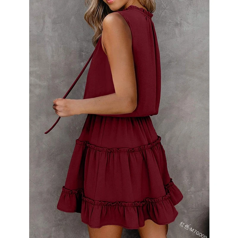 WEPBEL Ruffled Stitching Dress Women's Casual Loose Pleated Dress Summer Fashion Solid Color and V-neck Sleeveless Dress 
WEPBEL Ruffled Stitching Dress Women's Casual Loose Pleated Dress Summer Fashion Solid Color and V-neck Sleeveless Dress