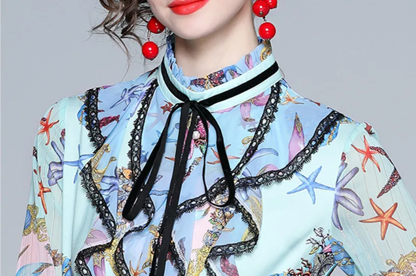 JSXDHK High Quality Runway Spring Holiday Dress Elegant Women Conch Printing Lace Ruffles Ladies Stand Collar Pleated Midi Dress
JSXDHK High Quality Runway Spring Holiday Dress Elegant Women Conch Printing Lace Ruffles Ladies Stand Collar Pleated Midi Dress
