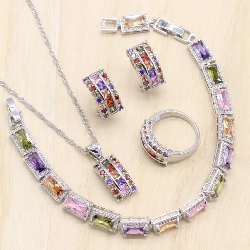 Silver Color Jewelry Sets Multicolor Cubic Zircon Bracelet Geometric Earrings For Women Pendant Necklace Ring Free Gift Box 4PCS
Silver Color Jewelry Sets Multicolor Cubic Zircon Bracelet Geometric Earrings For Women Pendant Necklace Ring Free Gift Box 4PCS