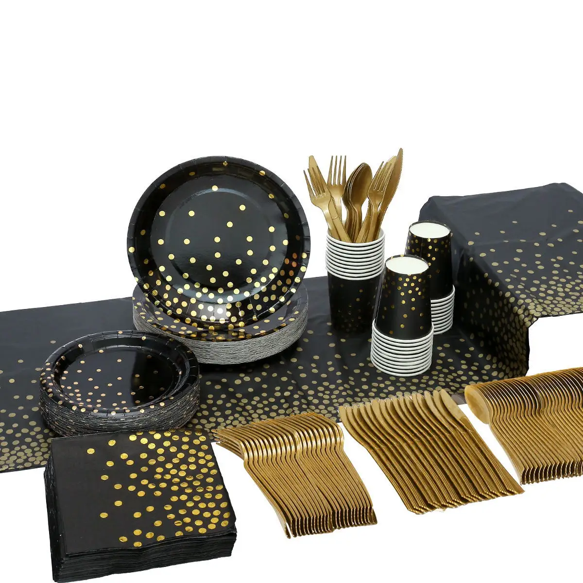 Disposable Tableware Black Gold Dot Tablecloth Plate Birthday Party Supplies Wedding Cup Napkin Starw Baby Shower Decoration
Disposable Tableware Black Gold Dot Tablecloth Plate Birthday Party Supplies Wedding Cup Napkin Starw Baby Shower Decoration