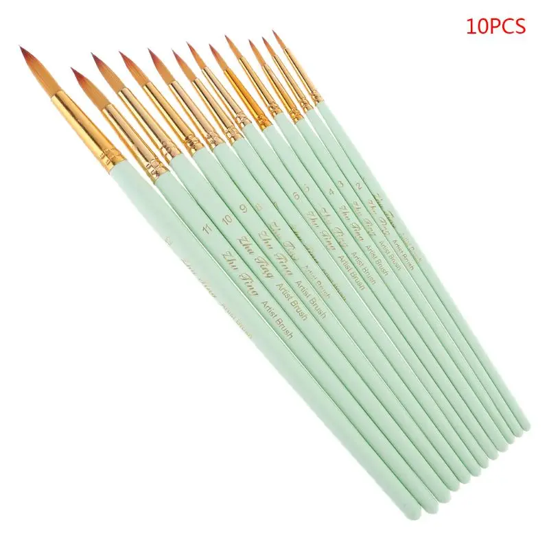 

10Pcs Round Pointed Spike Tip Oil Painting Brushes Nylon Hair Artists Watercolor Paintbrushes Drawing Pen Tools Set