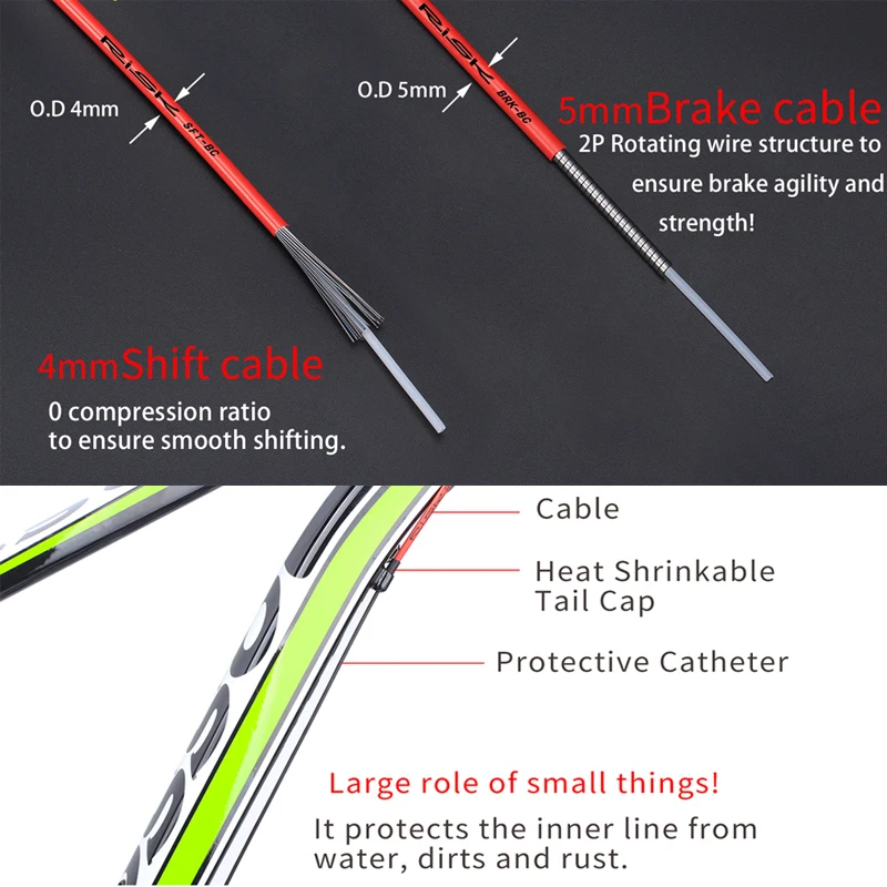 Risk Bicycle Brake Cable Kit Basic Brake/Shift Cable&Housing Group Sets MTB Bike Road Bicycle Shift Gear Derailleur/Brake kits
Risk Bicycle Brake Cable Kit Basic Brake/Shift Cable&Housing Group Sets MTB Bike Road Bicycle Shift Gear Derailleur/Brake kits