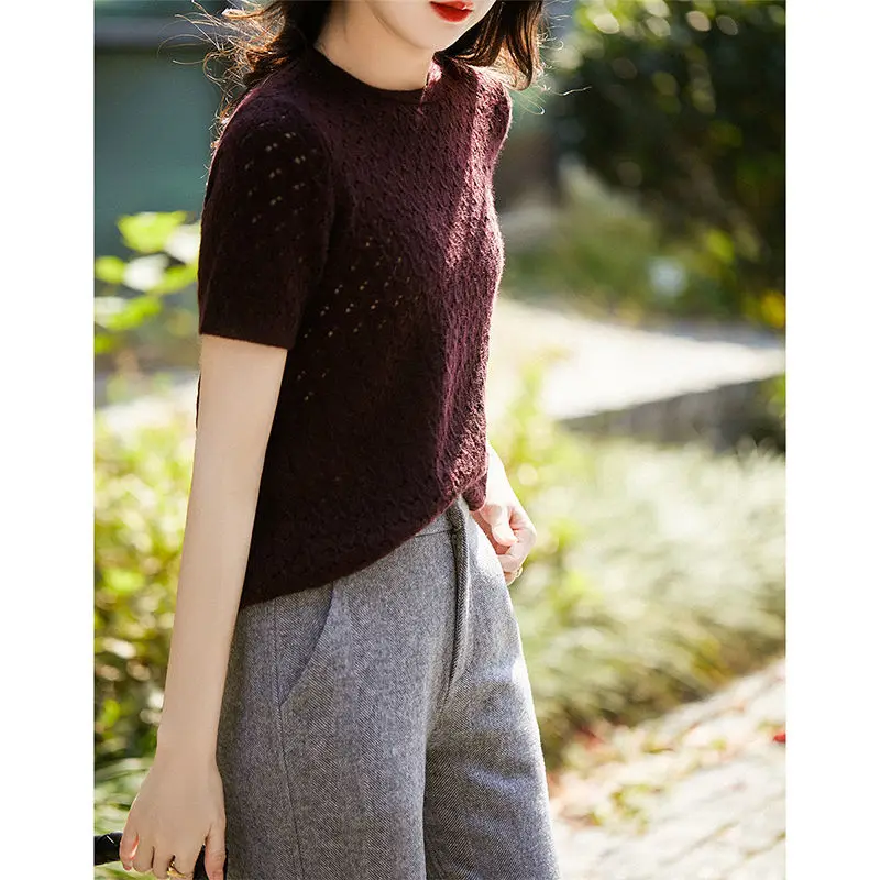 2021Summer Short Sleeve Women Sweater Thin Pullover O-Neck Breathable Hollow Out Knitting Top
2021Summer Short Sleeve Women Sweater Thin Pullover O-Neck Breathable Hollow Out Knitting Top