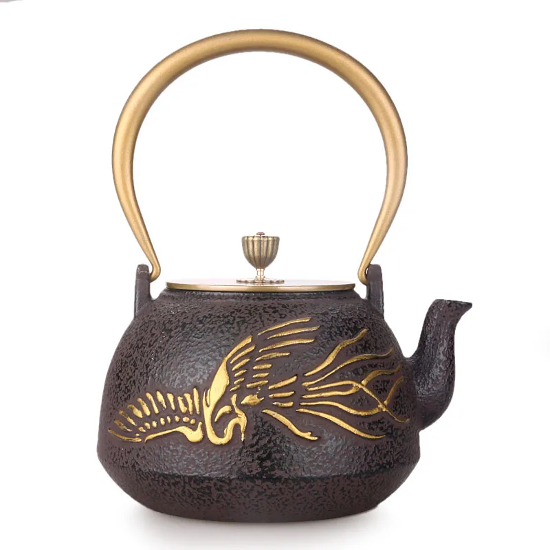 Japanese health cast iron Kongfu teapot old iron tea pot Phoenix painted gold copper cover water kettle drinkware 1.3L
Japanese health cast iron Kongfu teapot old iron tea pot Phoenix painted gold copper cover water kettle drinkware 1.3L