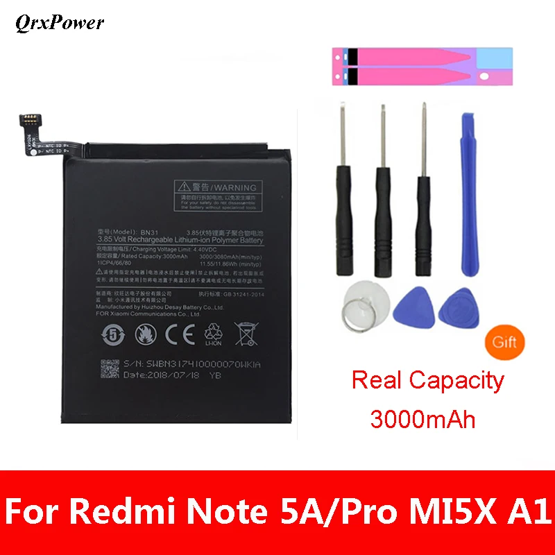 Оригинальный мобильный телефон BN31 аккумулятор для Xiaomi Redmi Note 5A / Pro mi 5X/A1 3000 мАч