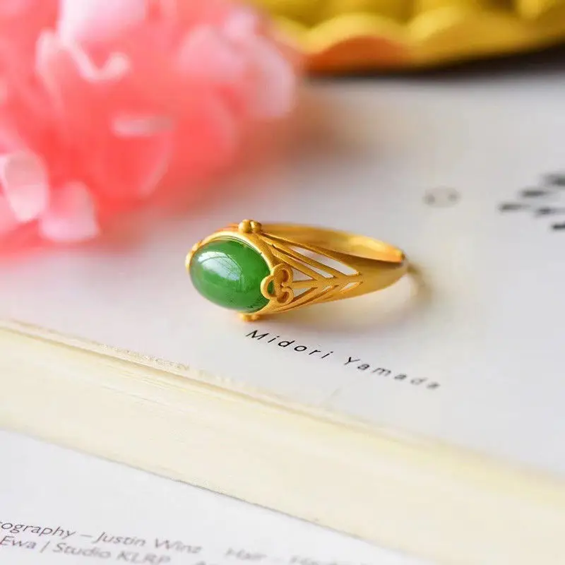 S925 Sterling Silver Inlaid Hetian Jade Egg Surface Ring Elegant Women's New Open Mouth Ring Embellishment Jasper Ring for Girlf
S925 Sterling Silver Inlaid Hetian Jade Egg Surface Ring Elegant Women's New Open Mouth Ring Embellishment Jasper Ring for Girlf