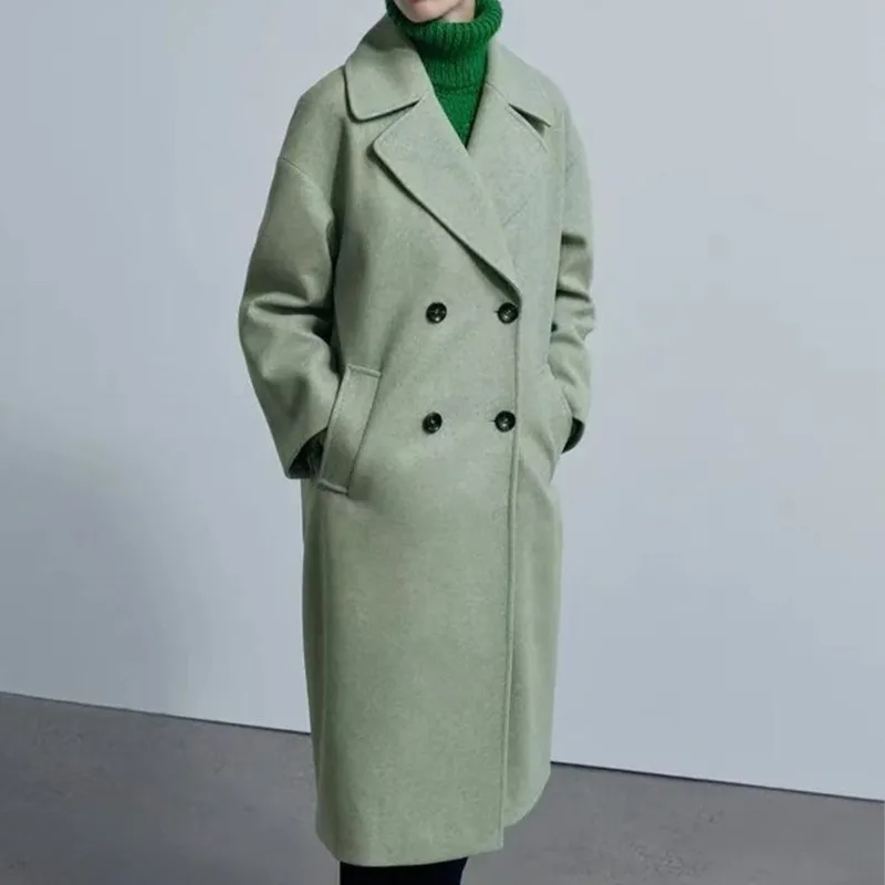 Za 2021 Elegant Women Long Woolen Coat Winter Vintage Solid Double Breasted V Neck Slim Clothing Female Thicken Casual Coat 
Za 2021 Elegant Women Long Woolen Coat Winter Vintage Solid Double Breasted V Neck Slim Clothing Female Thicken Casual Coat