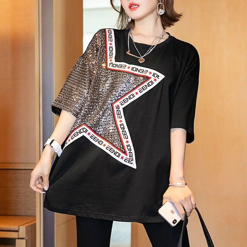 2022 Summer Short Sleeve woman top shirt T Shirts Sequin letter Pattern Printing woman t shirt Korean fashion woman shirt
2022 Summer Short Sleeve woman top shirt T Shirts Sequin letter Pattern Printing woman t shirt Korean fashion woman shirt