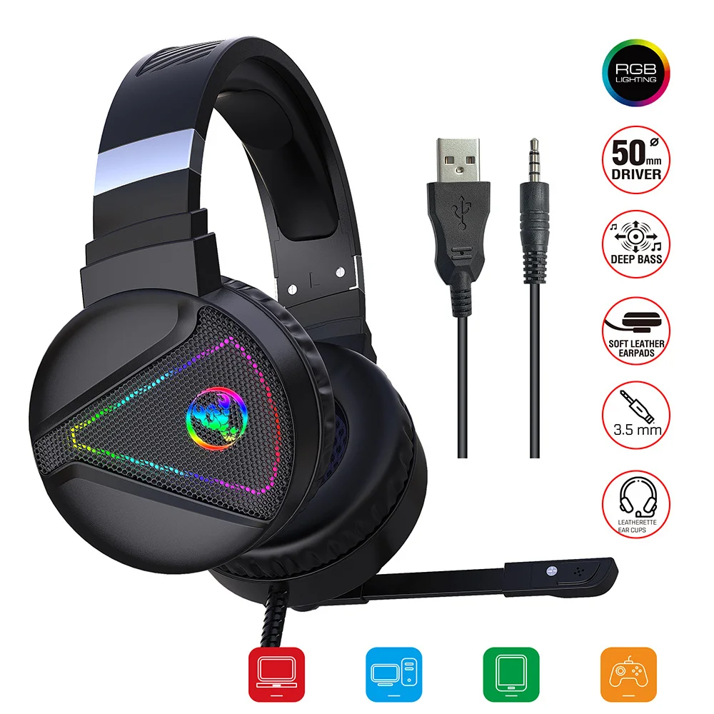 Game console and PC Headset with cable, 3.5mm USB headset, RGB surround sound and HD video game microphone
Game console and PC Headset with cable, 3.5mm USB headset, RGB surround sound and HD video game microphone