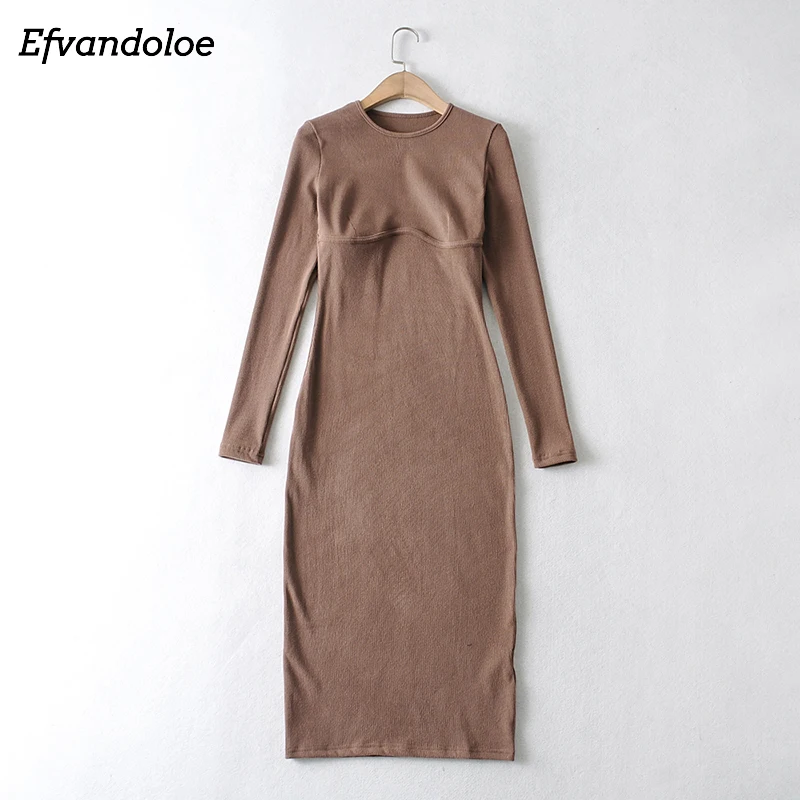 Spring Long Sleeve Knitted Dress Women O-neck Slim Elastic Solid Color Midi Dresses 2021
Spring Long Sleeve Knitted Dress Women O-neck Slim Elastic Solid Color Midi Dresses 2021