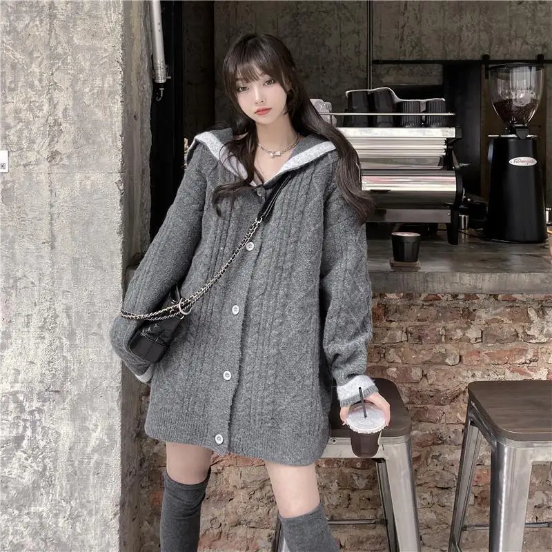Korean Style Chic V-neck Navy Neck Sweater Cardigan Women's Mid-length Versatile Knitted Mini Dress Sexy Short Women's Dresses
Korean Style Chic V-neck Navy Neck Sweater Cardigan Women's Mid-length Versatile Knitted Mini Dress Sexy Short Women's Dresses