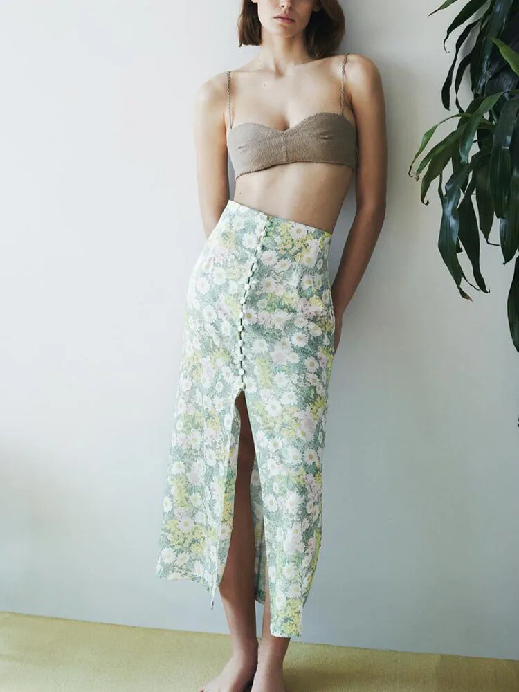 ZA summer new style women's sweet holiday style beach skirt flower print midi split A-line skirt
ZA summer new style women's sweet holiday style beach skirt flower print midi split A-line skirt