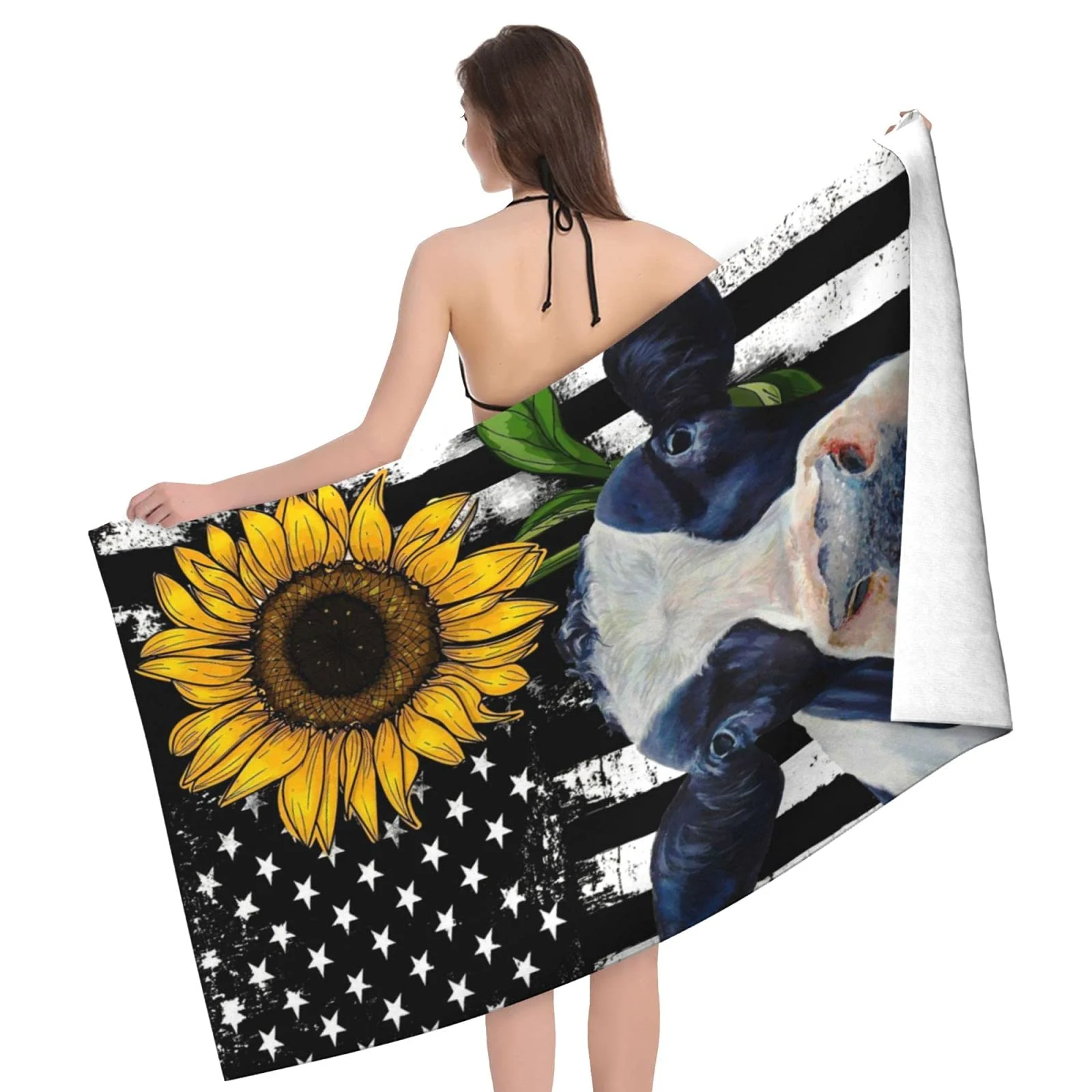 Microfiber Bath Towel Quick Dry Absorbent Oversized Beach Blanket Black and White Flag Sunflower and Cows Swim Bathroom 52" X 32
Microfiber Bath Towel Quick Dry Absorbent Oversized Beach Blanket Black and White Flag Sunflower and Cows Swim Bathroom 52" X 32