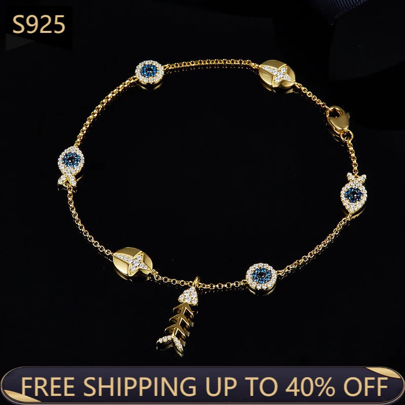 925 Sterling Silver Bracelets Small Fish Bone Lucky Fish Gold Color Blue Micro Inlay Zircon Monaco Jewelry Conform Lady Gift
925 Sterling Silver Bracelets Small Fish Bone Lucky Fish Gold Color Blue Micro Inlay Zircon Monaco Jewelry Conform Lady Gift