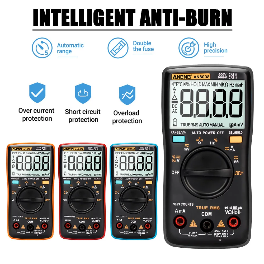 Цифровой мультиметр ANENG, 9999 отсчетов, с набором кабелей
Цифровой мультиметр ANENG, 9999 отсчетов, с набором кабелей