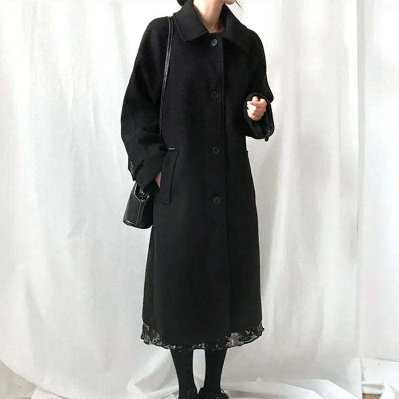 Fashion Black Woolen Coat Women Clothing Loose Single-breasted Winter Coat Female Solid Warm Thicken Wool Coats Outerwear Q5378
Fashion Black Woolen Coat Women Clothing Loose Single-breasted Winter Coat Female Solid Warm Thicken Wool Coats Outerwear Q5378