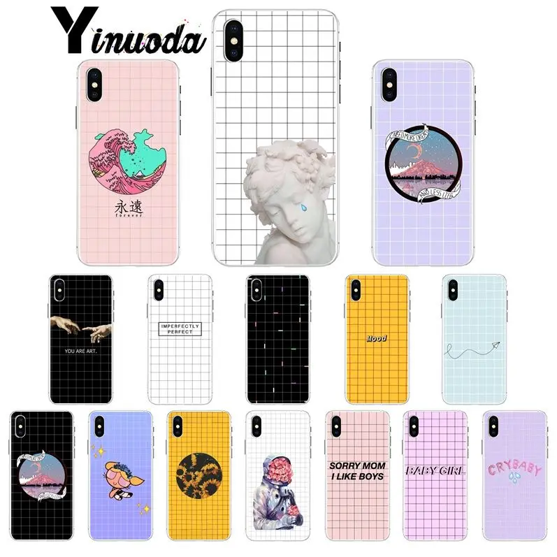 Yinuoda Grid art statue text Smart Cover прозрачный мягкий чехол для телефона iPhone 6S 6plus 7 7plus 8 8Plus X Xs