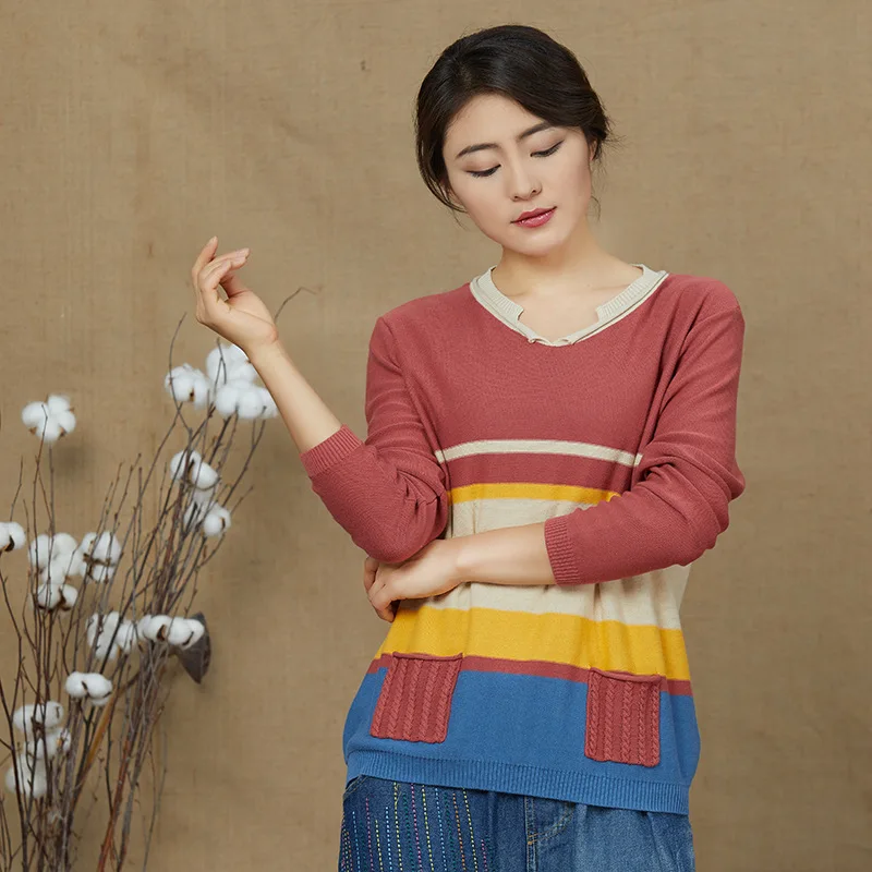 Women Loose Sweater Casual cotton Soft Pullovers Knitting V-Neck Female Sweaters long Sleeve stripe autumn sweater women
Women Loose Sweater Casual cotton Soft Pullovers Knitting V-Neck Female Sweaters long Sleeve stripe autumn sweater women
