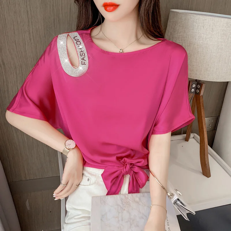 Hot drill short sleeve T-shirt women's sense of design niche summer 2021 new loose irregular strap off shoulder top
Hot drill short sleeve T-shirt women's sense of design niche summer 2021 new loose irregular strap off shoulder top