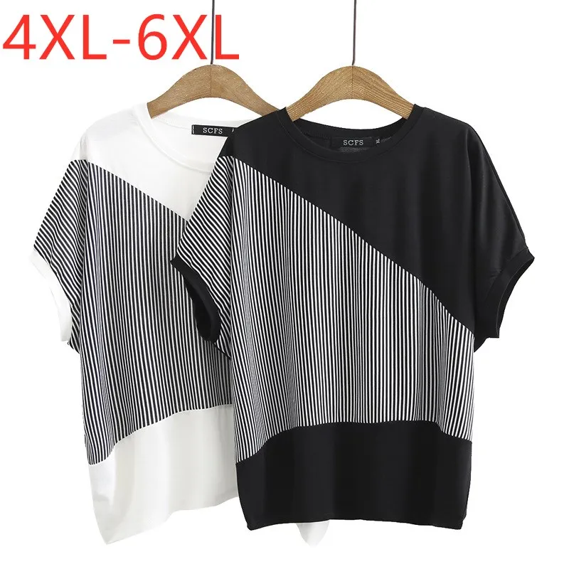 2021 New Design Summer Plus Size Tops For Women Batwing Sleeve Loose Knitting Stripe Elastic O-Neck Causal T-shirt 4XL 5XL 6XL
2021 New Design Summer Plus Size Tops For Women Batwing Sleeve Loose Knitting Stripe Elastic O-Neck Causal T-shirt 4XL 5XL 6XL