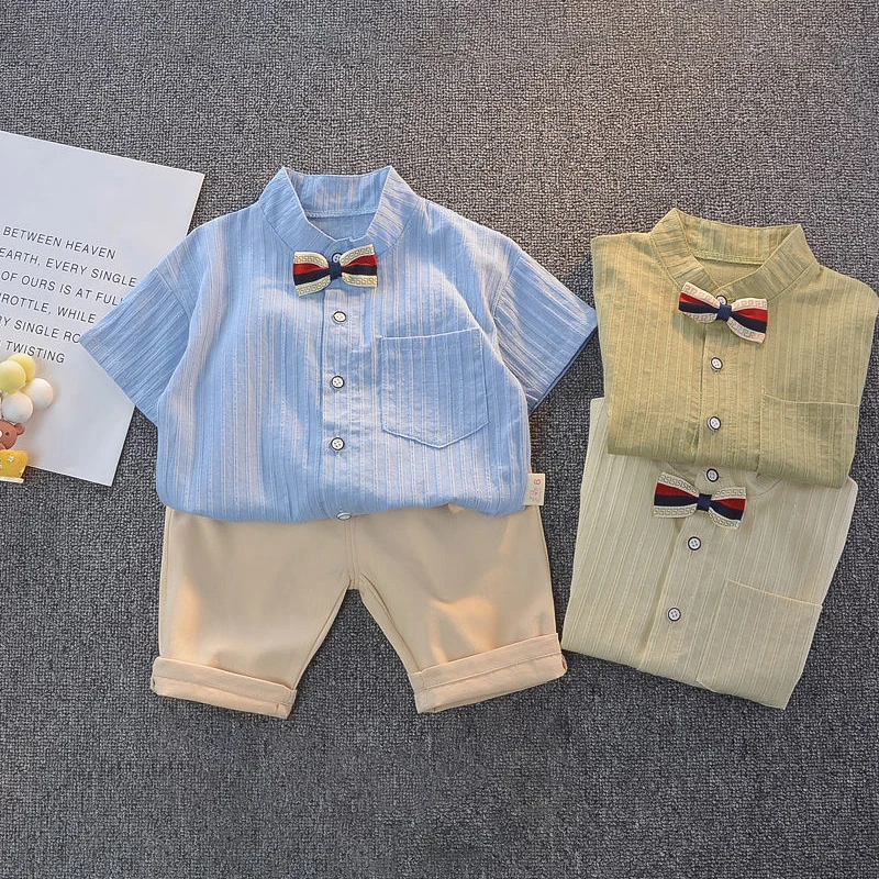 Bear Learder Baby Casual Suit Summer Children Gentleman Stripe Top Solid Shorts Two-piece Trendy Loose Outifts Boys Clothes Set
Bear Learder Baby Casual Suit Summer Children Gentleman Stripe Top Solid Shorts Two-piece Trendy Loose Outifts Boys Clothes Set