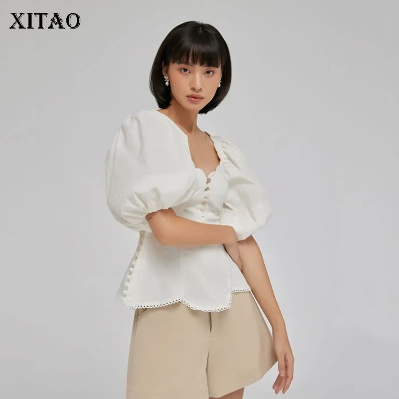 XITAO Women White Trendy Shirt Bandage Fold Backless Puff Sleeve Buttons Splicing V-neck Collar Fashion Temperament WMD1849
XITAO Women White Trendy Shirt Bandage Fold Backless Puff Sleeve Buttons Splicing V-neck Collar Fashion Temperament WMD1849